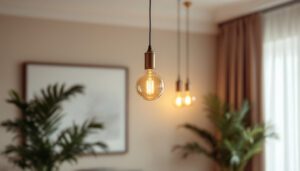 A photograph of a beautifully designed pendant light fixture hanging in a stylish interior setting