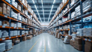 A photograph of a warehouse filled with led tube lights