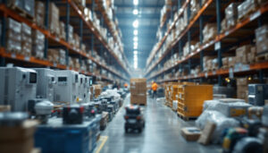 A photograph of a busy warehouse filled with various sensors and timers