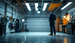 A photograph of a well-lit garage showcasing various led lighting installations