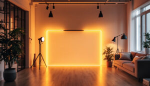 A photograph of a well-lit interior space showcasing various types of light strips in use