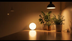 A photograph of a well-lit interior space showcasing wafer lights in use