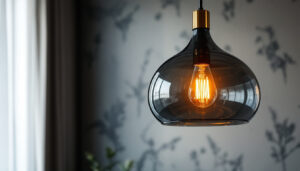 A photograph of a beautifully designed pendant light hanging in a stylish interior setting