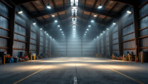 A photograph of a well-lit pole barn interior