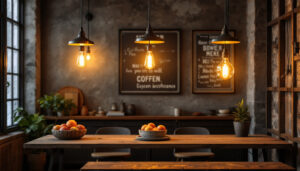 A photograph of a beautifully designed rustic industrial lighting setup in a stylish interior