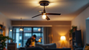 A photograph of a stylish and modern ceiling light fixture in a well-lit room