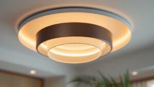 A photograph of a beautifully designed ceiling light fixture installed in a stylish room setting