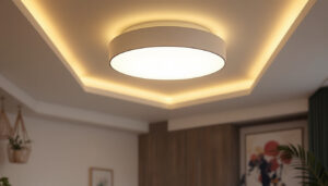 A photograph of a beautifully designed flush mount ceiling light installed in a modern living space